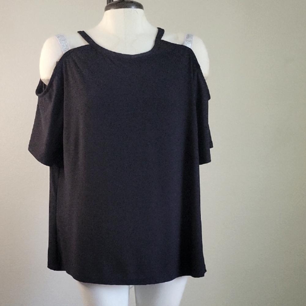 Women Chic Black Cold Shoulder Blouse